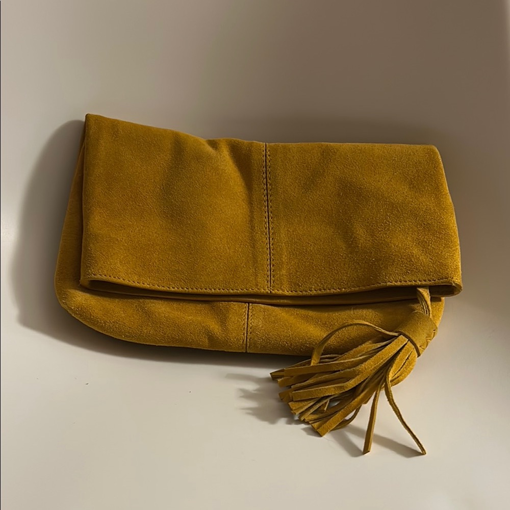Yellow Suede Clutch with Tassel